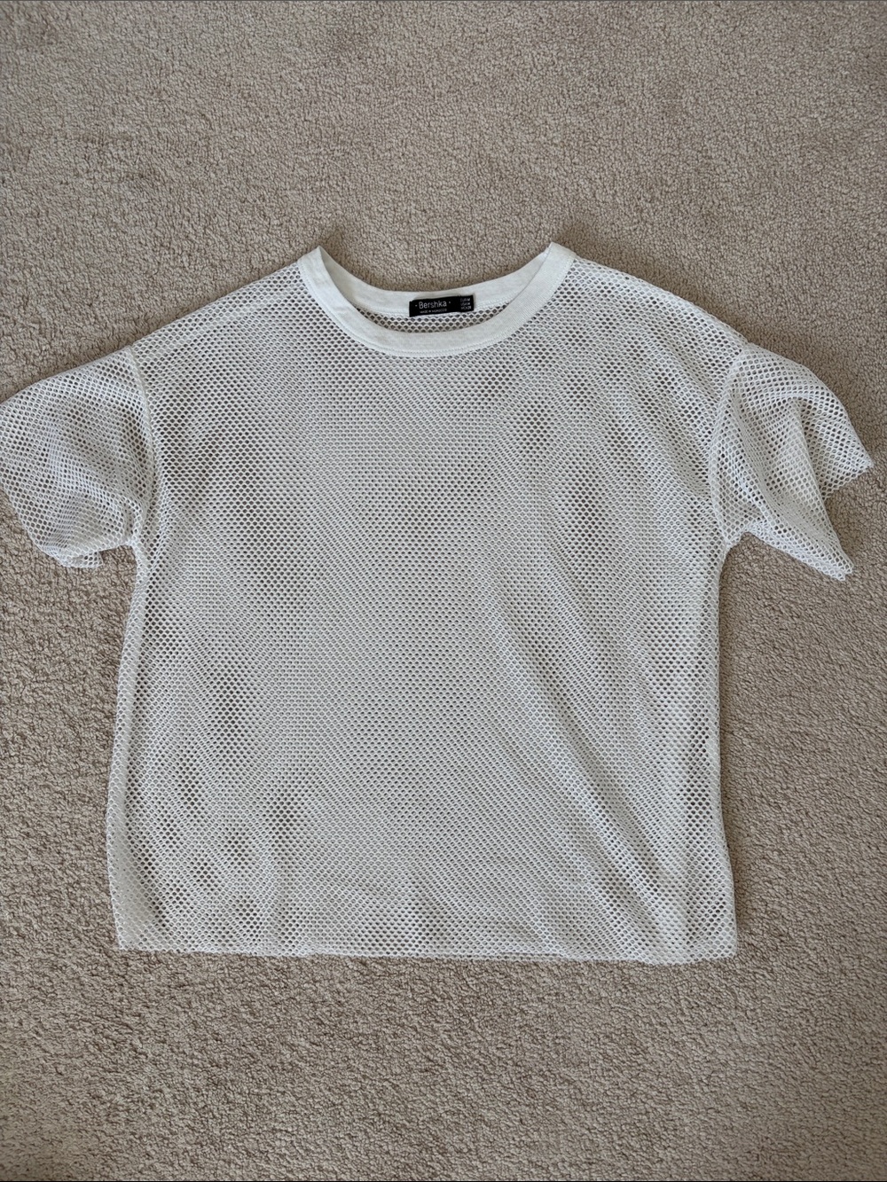 BERSHKA W White Mesh Short Sleeve Tee
